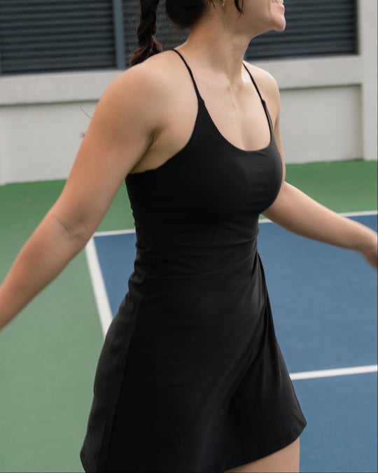 Court Chic Crossback Tennis Dress - Black – Fitmonkie
